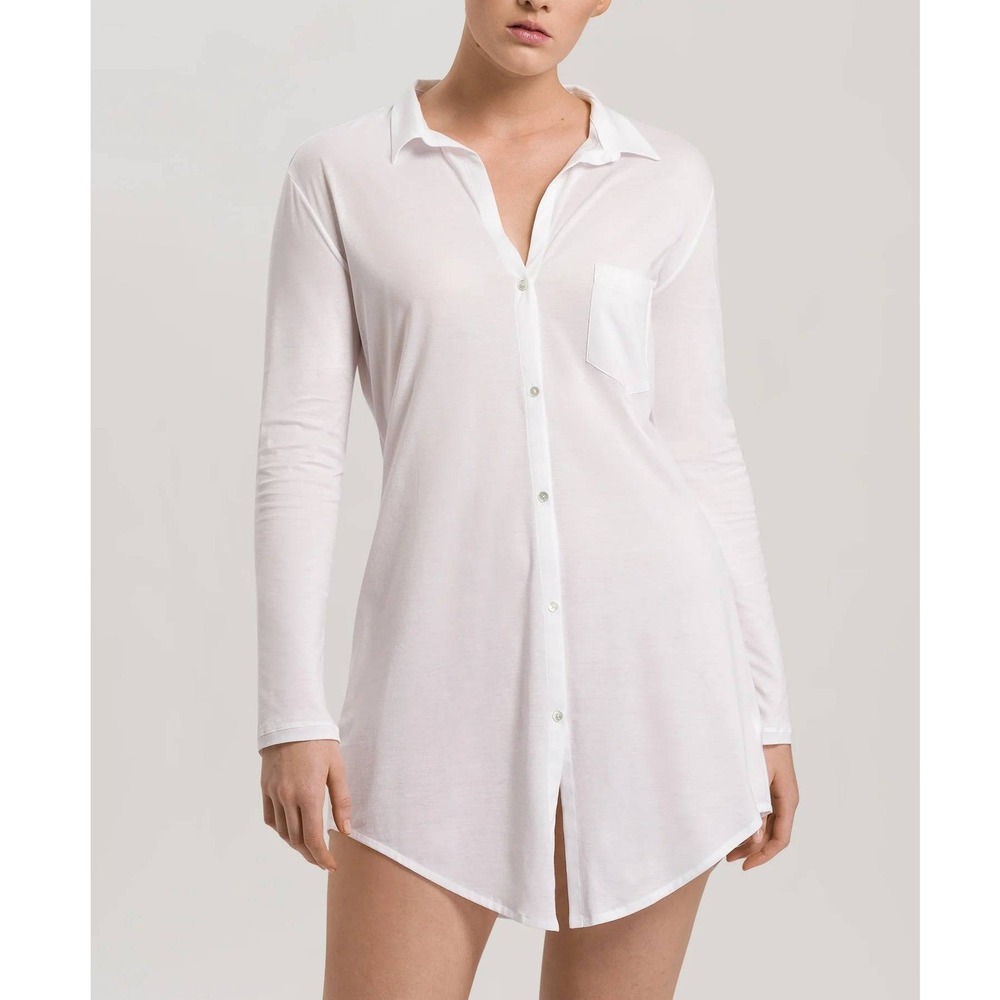 Hanro Button Front 100% Cotton Sleep Shirt Medium Pajama Dress Sustainable NEW
